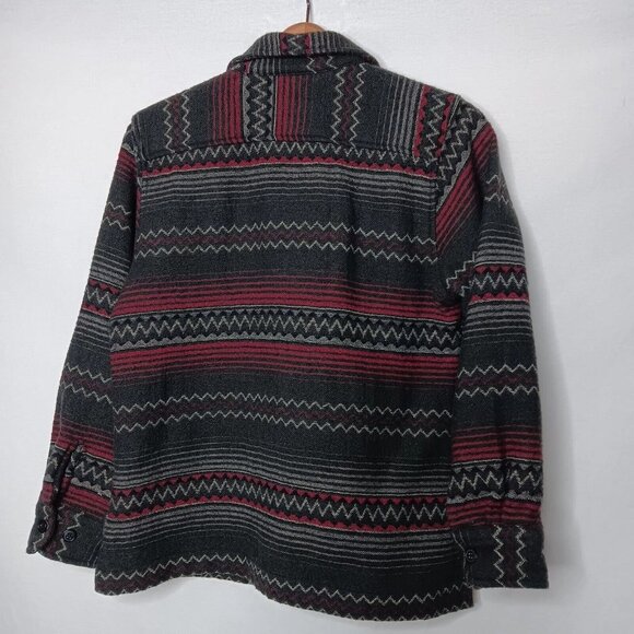 Woolrich Womens Small Shirt Jacket Wool Blend Gray Red Southwest Striped Zip Up - Picture 2 of 15